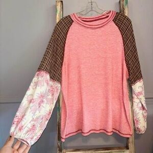 Pink and Brown Long Sleeve Top